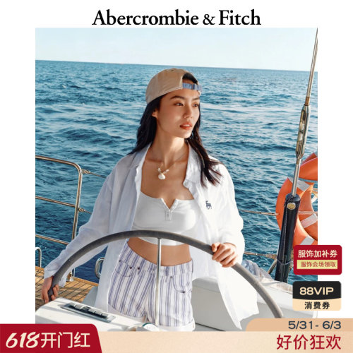 AF经典大麋鹿图案美式慵懒度假风亚麻长袖衬衫26春夏女装140-6074