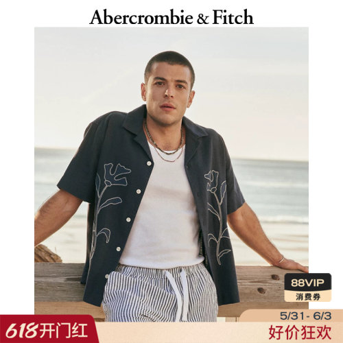 AF美式复古慵懒度假风古巴领棉麻混纺短袖衬衫26春夏男装125-6061