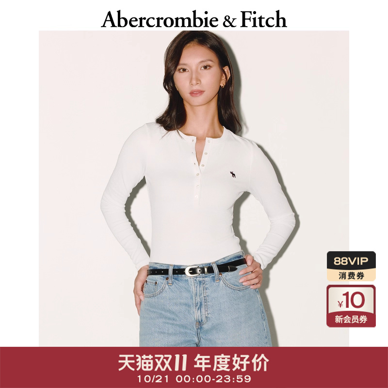【亨利领T】AF经典小麋鹿图案女装25秋季新款修身长袖T恤139-5848