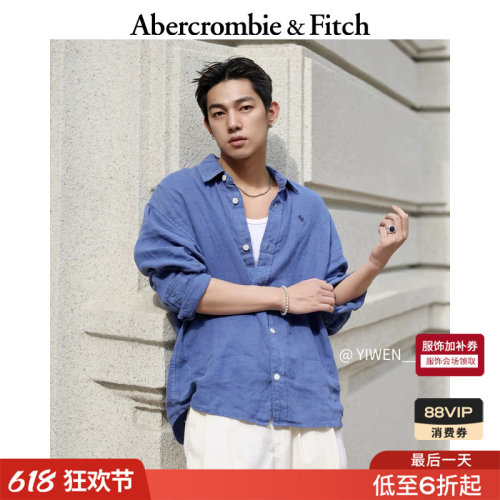 AF经典小麋鹿图案美式舒适老钱风亚麻衬衫26春夏男装125-6041