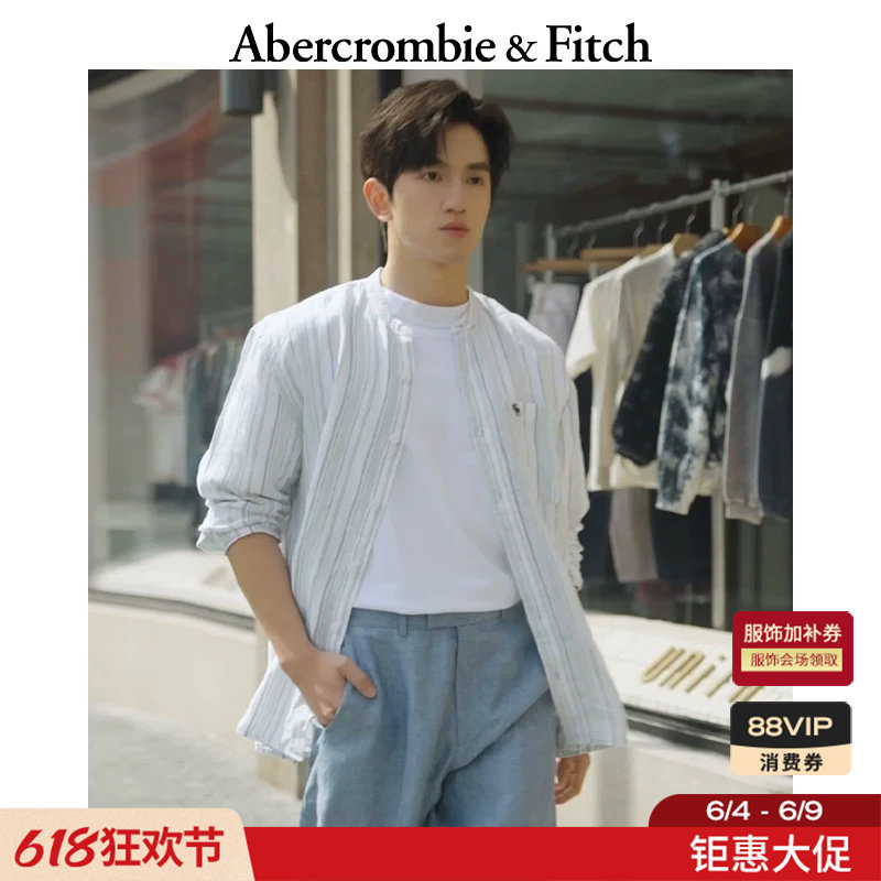 AF经典小麋鹿图案美式复古松弛老钱风亚麻衬衫26夏男装125-6347