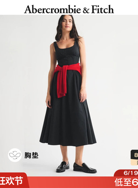 AF美式收腰黑色多色棉质带胸垫吊带连衣裙26夏秋新款女装159-6496