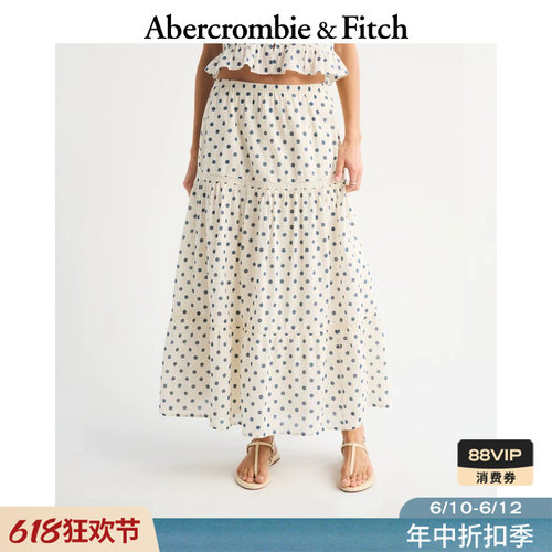 AF波西米亚度假风波点棉质蕾丝半身伞裙长裙26春夏女装143-6193