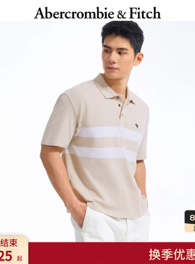 【条纹POLO】AF小麋鹿图案男装25夏季美式POLO短袖T恤124-5299