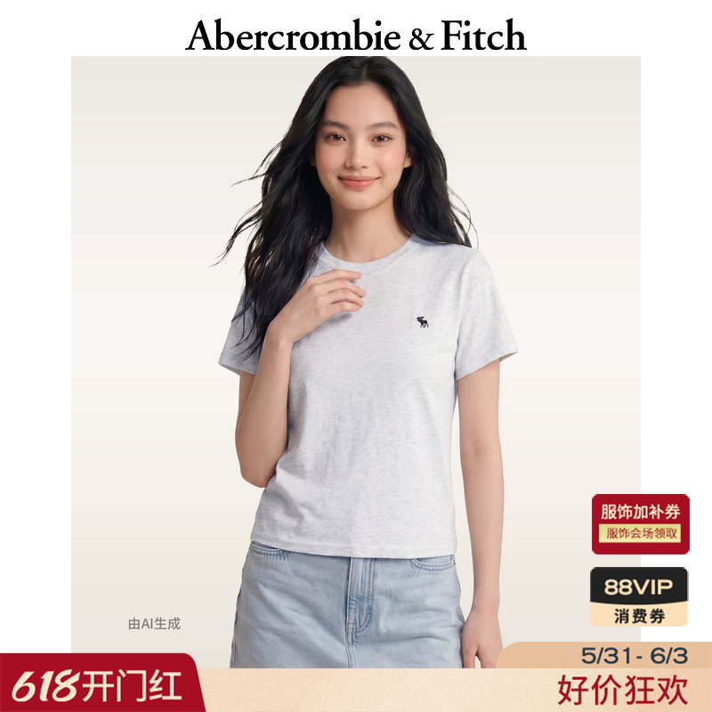 AF经典小麋鹿图案美式纯棉黑色多色短袖T恤26夏新款女装139-6554