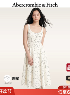 AF美式白色波点带胸垫亚麻混纺无袖连衣长裙26夏新款女装159-7467