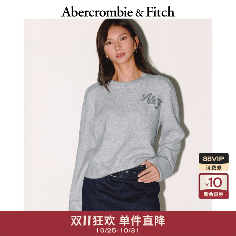 AF女装25秋冬新款美式百搭LOGO罗纹圆领长袖针织衫毛衣150-5460
