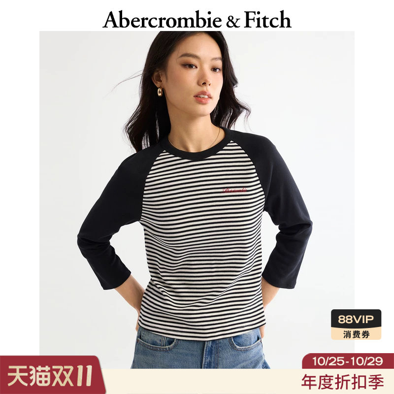 AF美式复古LOGO撞色纯棉插肩长袖T恤上衣26秋女装157-26008