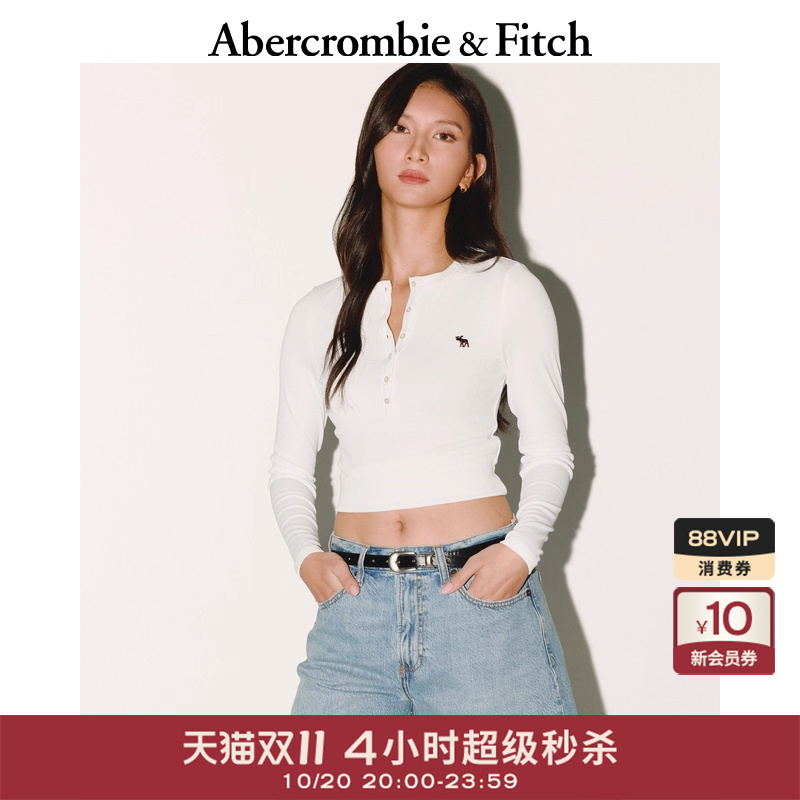 AF经典小麋鹿图案女装25秋季新款修身亨利领长袖T恤139-5848