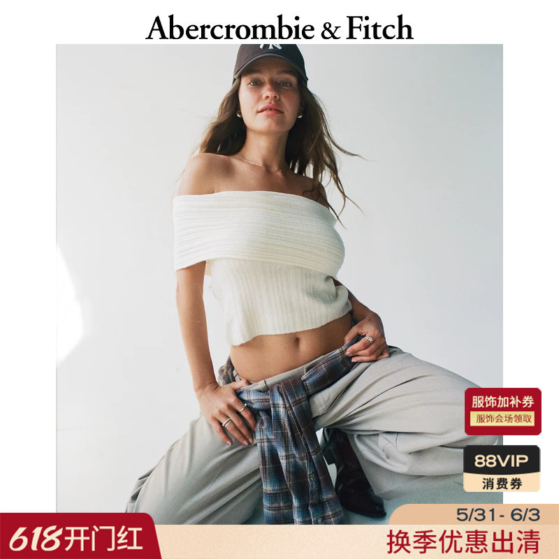 AF美式性感气质修身一字肩露肩毛衣针织衫25秋冬女装150-5358