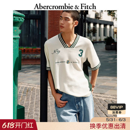 AF美式复古舒适经典学院风V领短袖针织衫25秋季男装120-5182