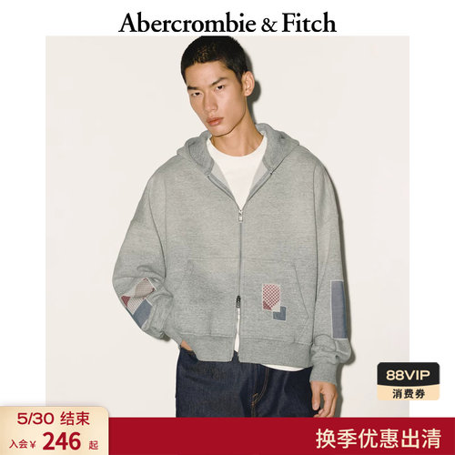 AF美式经典抓绒双头拉链落肩袖连帽卫衣外套25秋冬男装122-5794