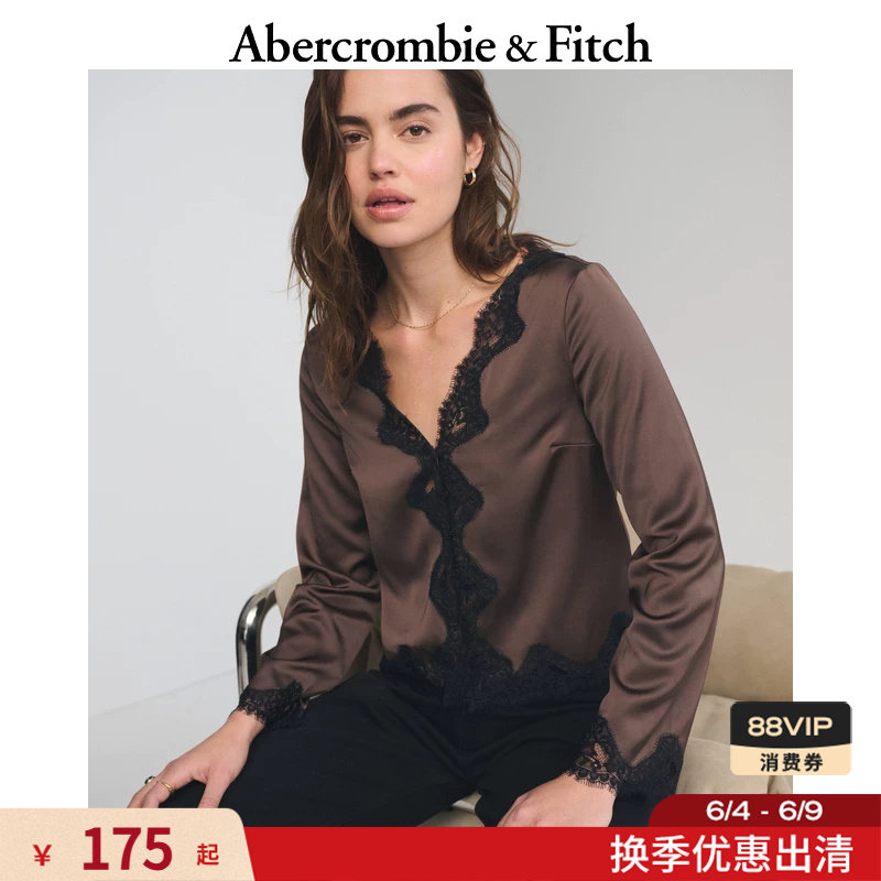 AF美式性感气质时尚蕾丝长袖V领开衫衬衫上衣26春夏女装140-6035