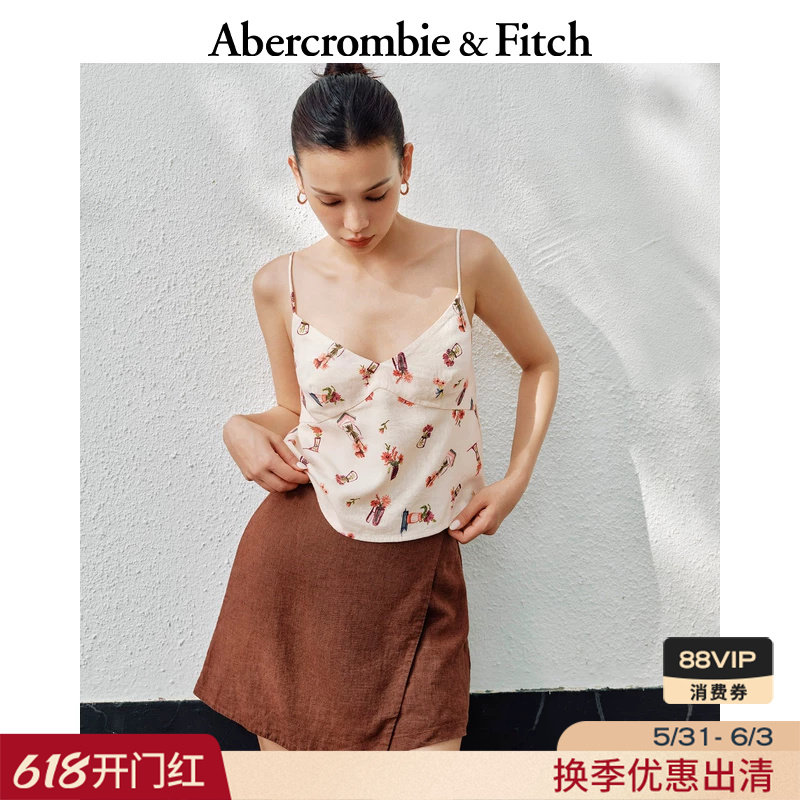 AF美式亚麻混纺度假风百搭V领露背吊带内搭上衣女装25秋140-5263