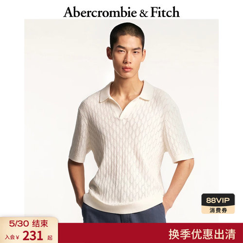 AF美式通勤时尚老钱风短袖海鸥领针织POLO衫26春夏男装120-6037