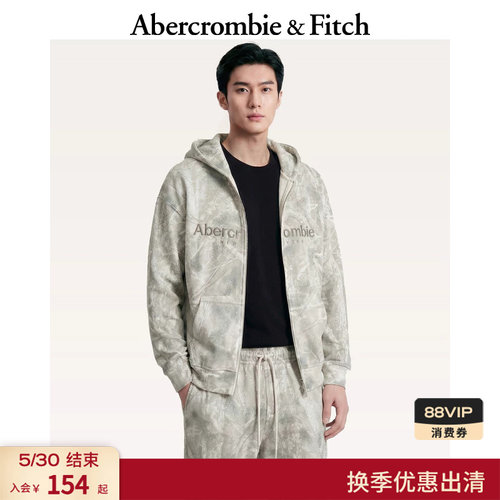 AF美式复古LOGO抓绒百搭迷彩连帽拉链卫衣外套25秋冬男装175-5420