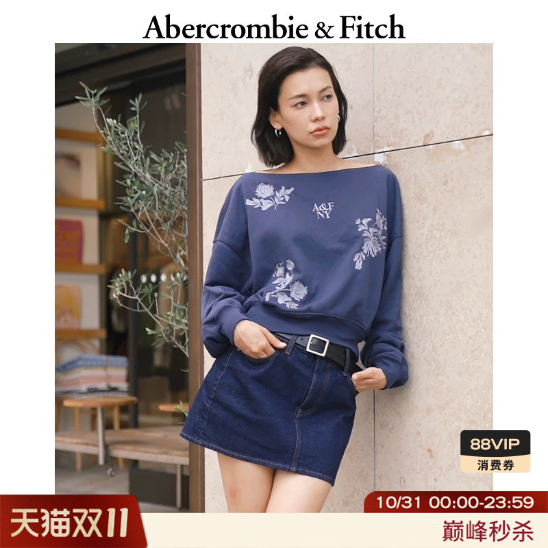 AF美式毛圈布舒适百搭潮流时尚图案露肩卫衣25秋冬女装152-5244