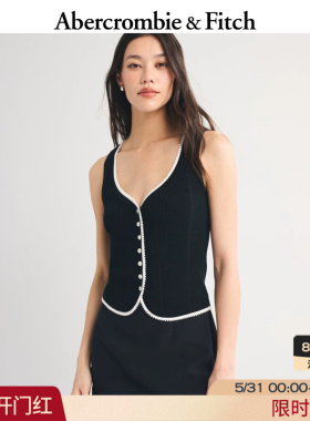 AF美式复古高智感时尚撞色V领针织马甲背心上衣26夏女装150-6180