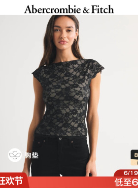 AF黑色白色蕾丝可拆卸胸垫两穿短袖T恤26夏秋新款女装139-6441