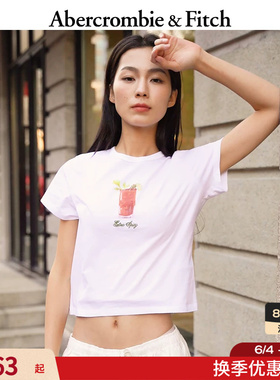 AF美式时尚图案纯棉舒适修身白色短袖T恤上衣25夏季女装157-5002