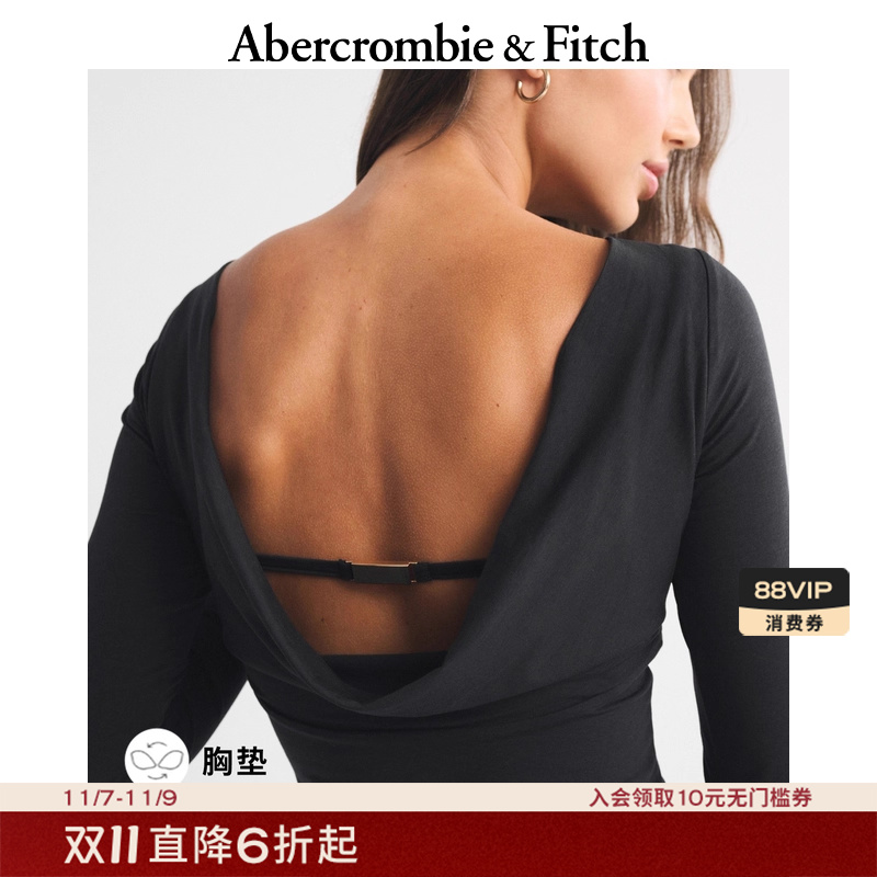 【露背上衣】AF女装25秋冬新款带胸垫一字领长袖T恤139-5980