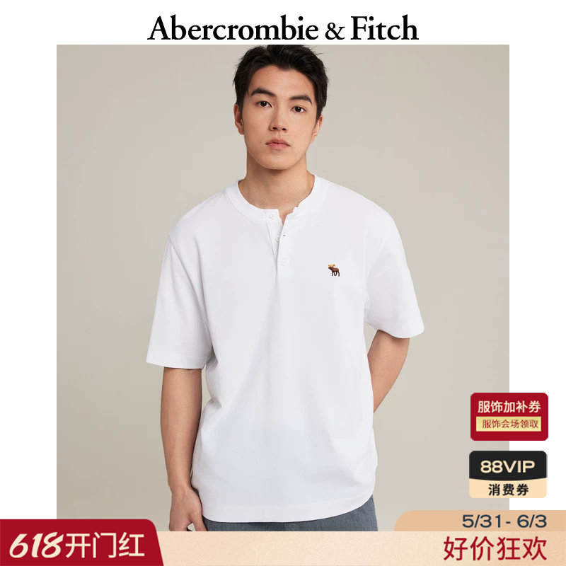 AF小麋鹿图案美式白色多色亨利棉质重磅T恤26夏男装124-6806