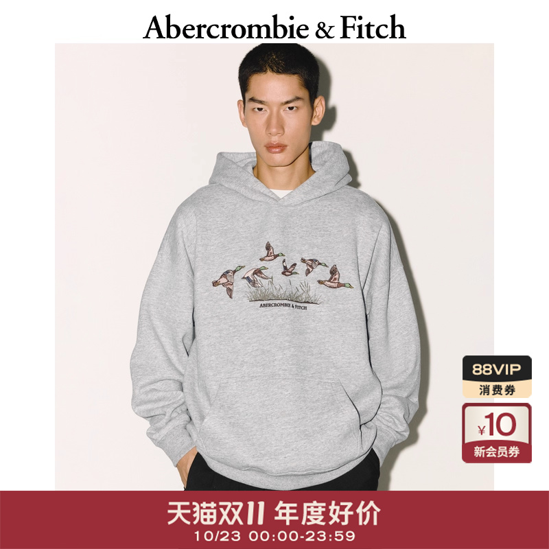 AF男装25秋冬新款美式百搭宽松创意图案抓绒套头连帽卫衣122-5669