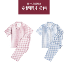 日式无印风纯棉双层纱布睡衣夏季短袖男女款无侧缝良品家居服套餐