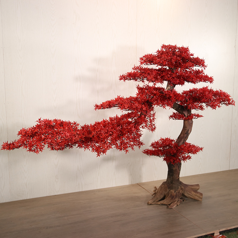 仿真紅楓樹紅松樹迎客松假樹落地中式造景擺件落地羅漢松大型景觀