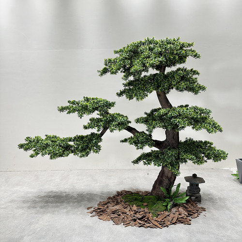 仿真罗汉松中式禅意枯山水装饰
