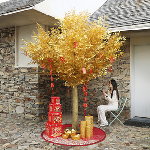 仿真金榕树黄金树许愿树摇钱树新年装饰树大厅商场年会红包发财树