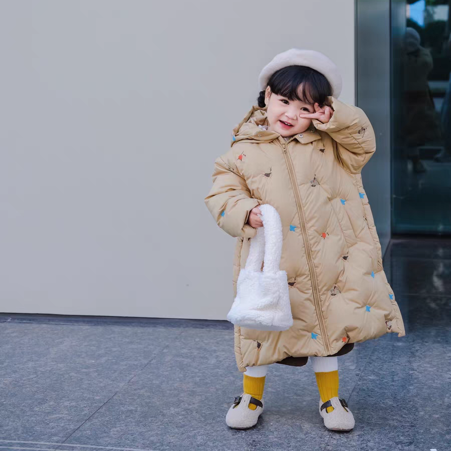 小儿童女童幼儿园长款90白鸭绒连帽羽绒服宝宝冬季加厚中长款外套