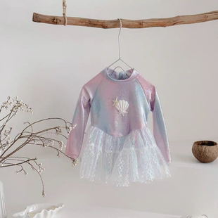 公主连体泳装 女童美人鱼泳衣夏装 防晒裙式 超洋气儿童长袖 2025新款