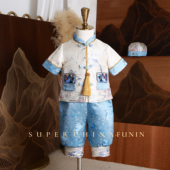 原创设计汉服男童国风春夏新中式 宝宝高端生日抓周冠衣周岁服 唐装