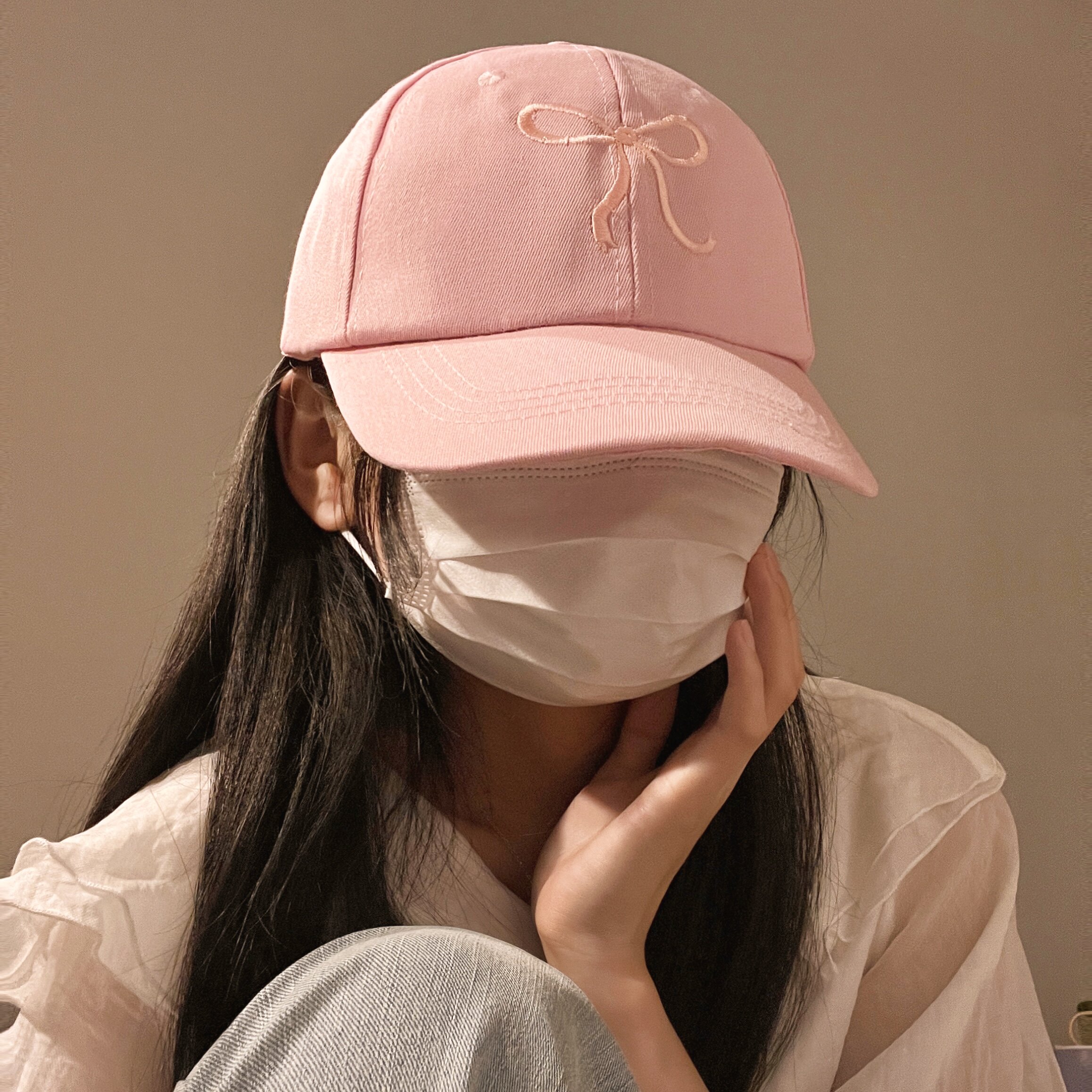 蝴蝶结粉色帽子女可爱韩系棒球帽