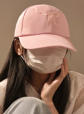 蝴蝶结粉色帽子女可爱韩系棒球帽