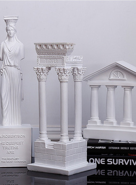 希腊古城神庙建筑模型罗马柱摆件欧式装饰摆设石膏柱子树脂雕塑