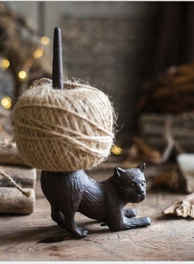 弘祥工艺北欧麻绳架猫咪小鸟缝纫机装饰复古杂货花园庭院客厅摆件