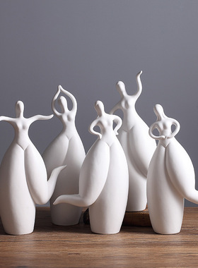 欧式抽象陶瓷胖舞女孩雕塑摆件样板房简约客厅玄关桌面人物工艺品