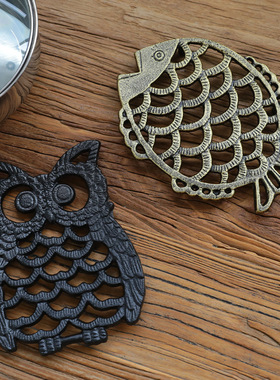 美式铁艺猫头鹰金鱼造型隔热垫铸铁餐垫锅垫杯垫碗垫盘垫垫耐高温