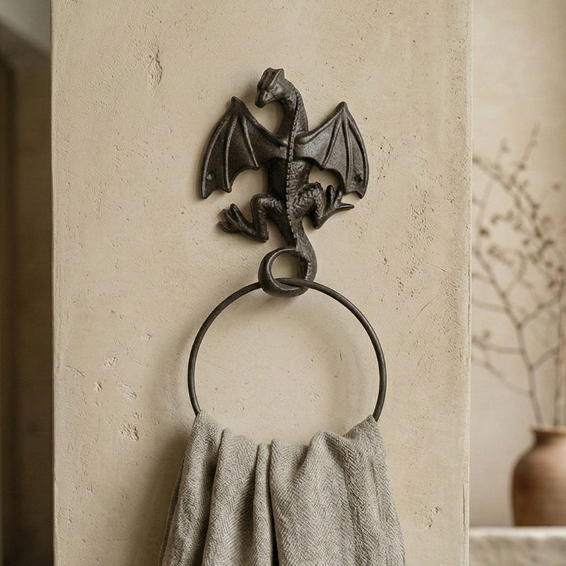 美式乡村铸铁复古龙型毛巾架纸巾架壁饰家居浴室浴巾收纳置物架