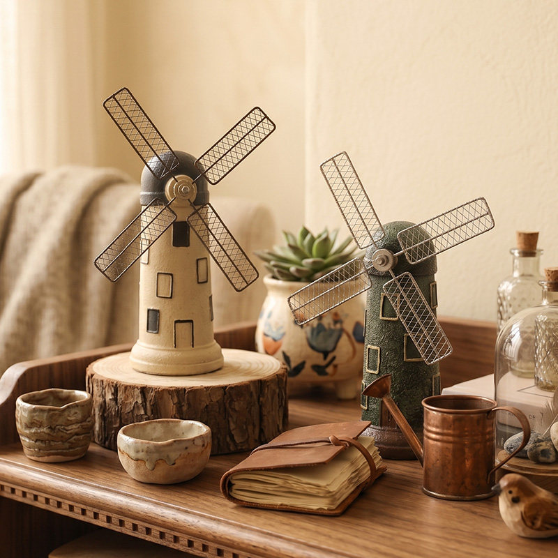 美式复古荷兰风车摆件怀旧存钱罐咖啡店酒吧装饰品道具模型工艺