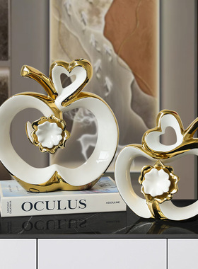 北欧简约陶瓷白金色苹果摆件家居入户玄关乔迁新房子客厅电视柜装