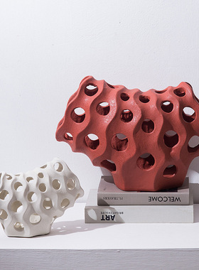 侘寂风简约轻奢珊瑚树脂工艺摆设艺术民宿样板房展厅售楼处摆件