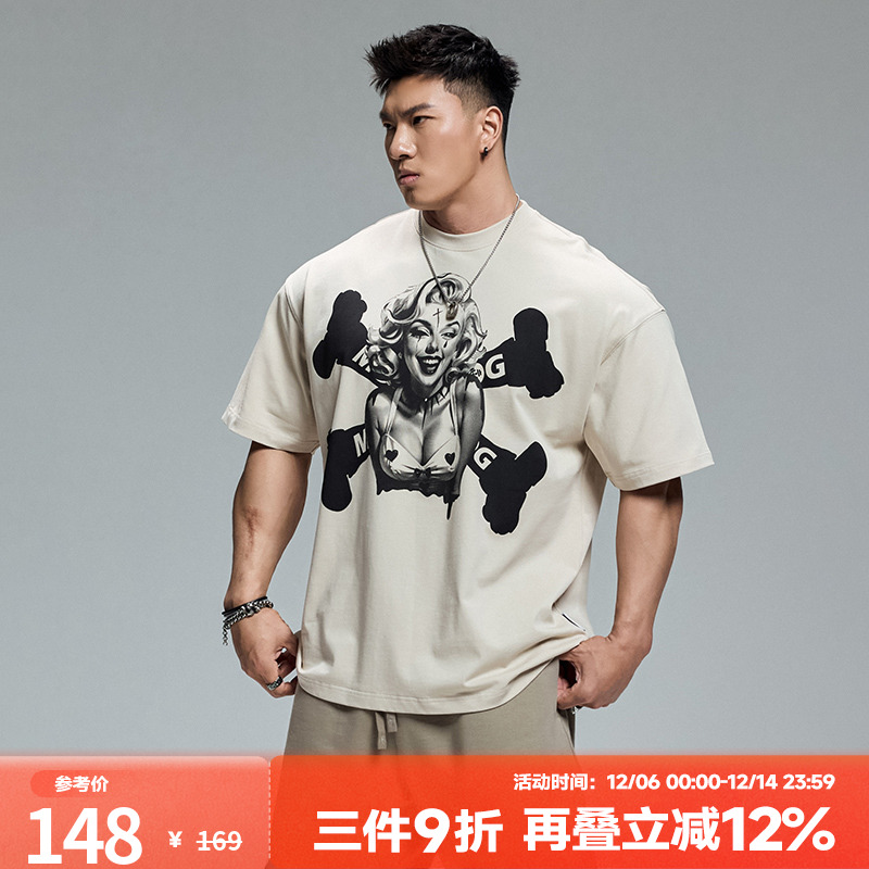 肌肉狗宽松原创印花短袖T恤男