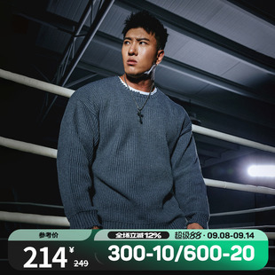 肌肉狗 潮牌不规则毛边宽松圆领套头运动休闲针织上衣 毛衣男秋季