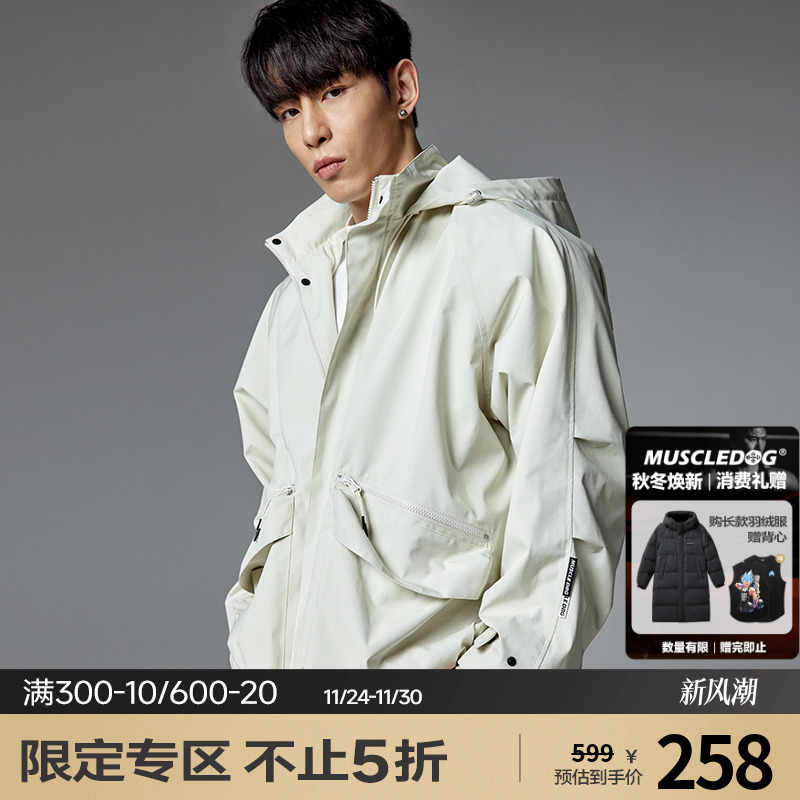 肌肉狗 秋冬新款运动休闲宽松加绒保暖连帽夹克外套男