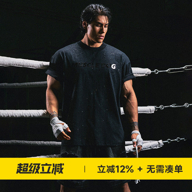 肌肉狗 银河暗码 时尚运动休闲T恤男夏季美式宽松半袖训练健身服