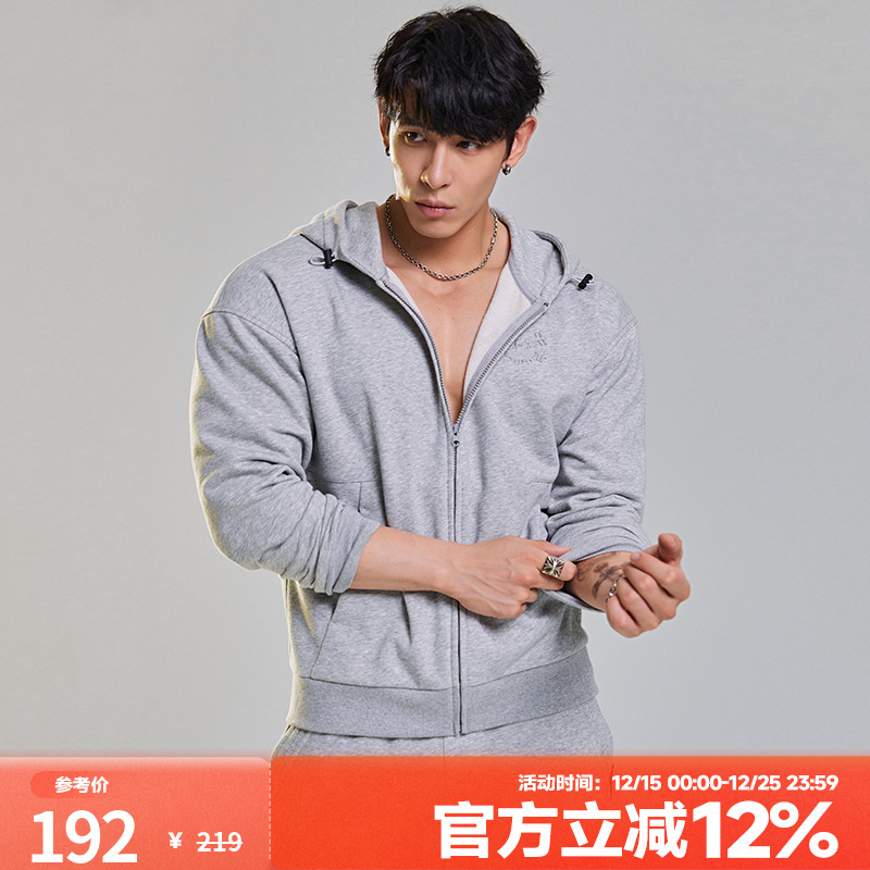 肌肉狗 连帽卫衣外套男时尚秋冬新品美式3D立体压花开衫拉链帽衫