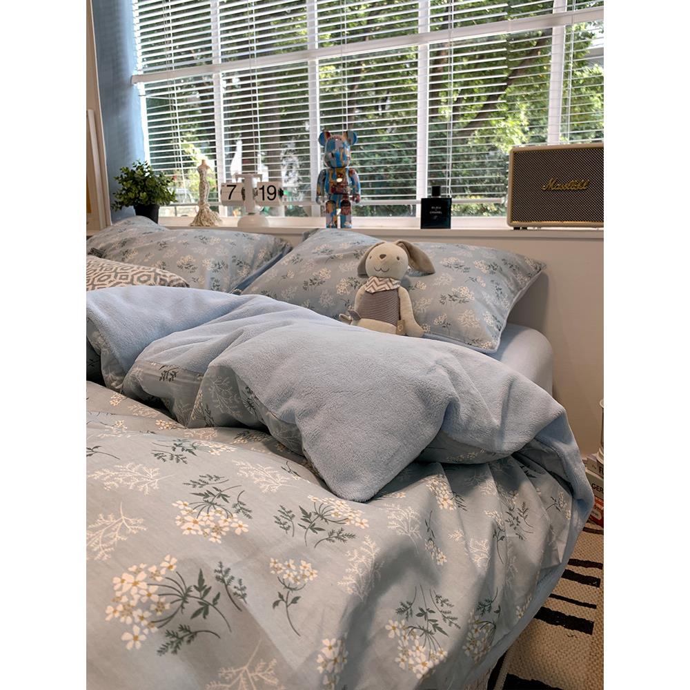 ins田园碎花小清新A面全棉纯棉B面牛奶绒法兰绒保暖棉加绒四件套